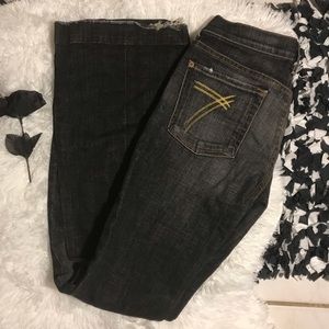 7 FAM Dojo 27 Dark Wash Flare Jeans Gold 7 Pockets